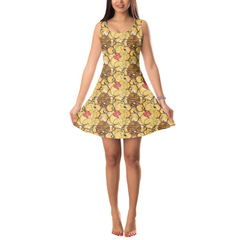 Sleeveless Flared Dress - Sketched Pooh in the Honey Tree