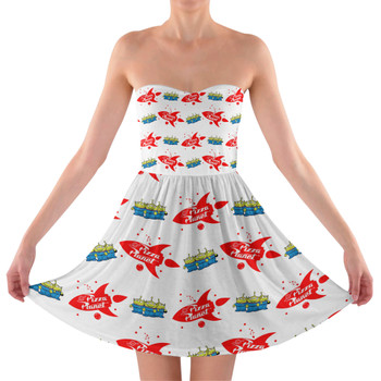 Sweetheart Strapless Skater Dress - Pizza Planet