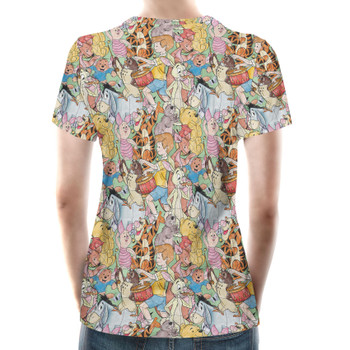 Women's Cotton Blend T-Shirt - Sketched Pooh Characters