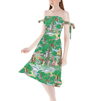Strapless Bardot Midi Dress - Sketched Pooh Parade