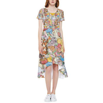 High Low Midi Dress - Sketched Pooh Characters