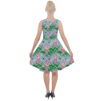 Skater Dress with Pockets - Sketched Piglet and Butterflies
