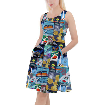 Skater Dress with Pockets - Tomorrowland Vintage Attraction Posters