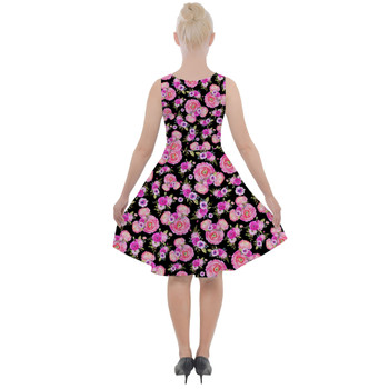 Skater Dress with Pockets - Fuchsia Pink Floral Minnie Ears