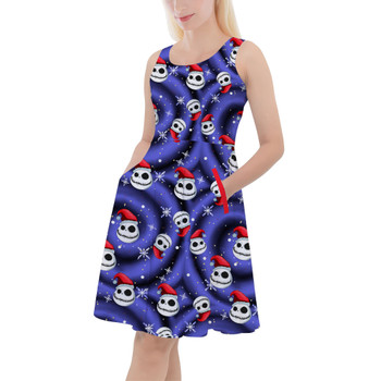 Skater Dress with Pockets - Jack Skellington with Santa Hat