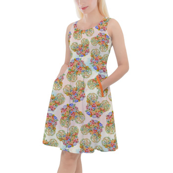 Skater Dress with Pockets - Floral Pumpkin Mouse Ears