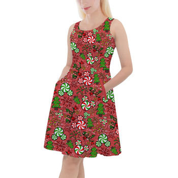 Skater Dress with Pockets - Christmas Sketched Mouse Ears