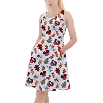 Skater Dress with Pockets - Buffalo Plaid Mouse Ears Christmas