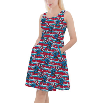 Skater Dress with Pockets - Superhero Stitch - Captain America