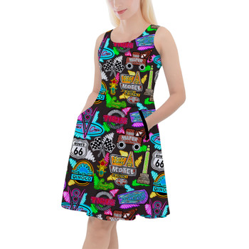 Skater Dress with Pockets - Neon Radiator Springs