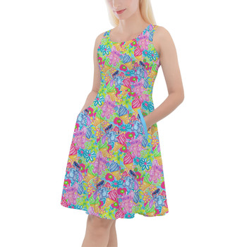 Skater Dress with Pockets - Neon Floral Stitch & Angel