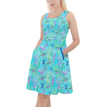Skater Dress with Pockets - Neon Floral Baby Turtle Squirt