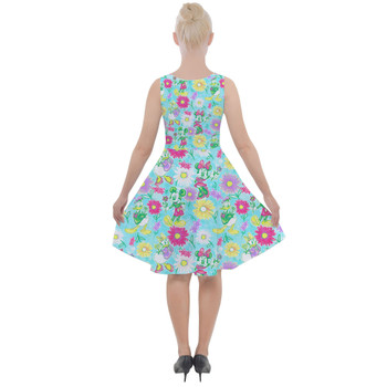 Skater Dress with Pockets - Neon Spring Floral Mickey & Friends