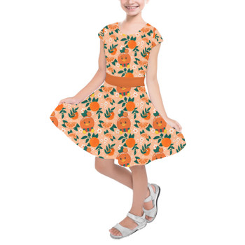 Girls Short Sleeve Skater Dress - Orange Bird Munchlings