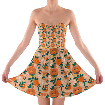 Sweetheart Strapless Skater Dress - Orange Bird Munchlings