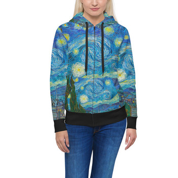 Women's Zip Up Hoodie - M - Van Gogh Starry Night - READY TO SHIP