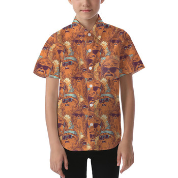 Kids' Button Down Short Sleeve Shirt - Retro Chewbacca Summer Vibes