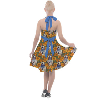 Halter Vintage Style Dress - Retro Floral R2D2 Droid