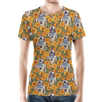 Women's Cotton Blend T-Shirt - Retro Floral R2D2 Droid