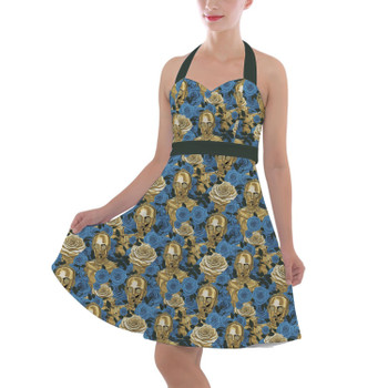 Halter Vintage Style Dress - Retro Floral C3PO Droid