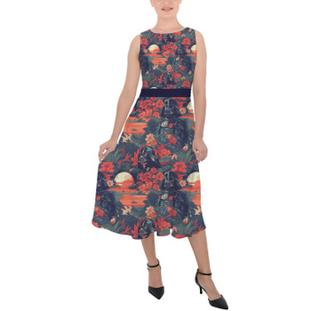 Belted Chiffon Midi Dress - Hawaiian Darth Vader