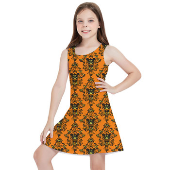 Girls Sleeveless Dress - Haunted Halloween Mansion Wallpaper