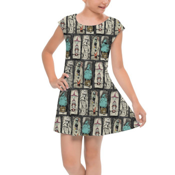 Girls Cap Sleeve Pleated Dress - Stretching Haunted Nightmare