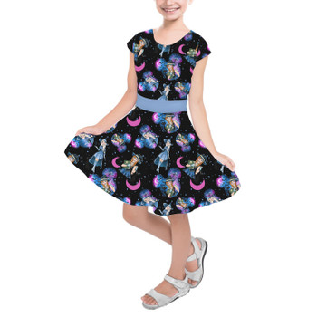 Girls Short Sleeve Skater Dress - Halloween Spooky Sisters