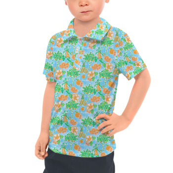 Kids Polo Shirt - Neon Floral Tangerine Goofy & Pluto