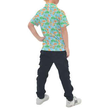 Kids Polo Shirt - Neon Floral Tangerine Goofy & Pluto