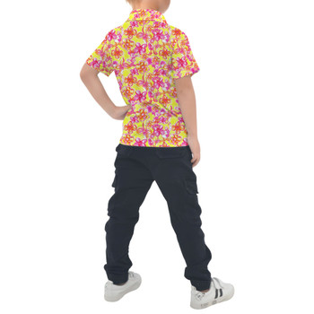 Kids Polo Shirt - Neon Tropical Floral Mickey & Friends