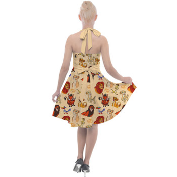 Halter Vintage Style Dress - Sketched Lion King Friends