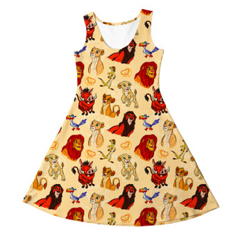 Girls Sleeveless Dress - Sketched Lion King Friends