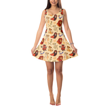 Sleeveless Flared Dress - Sketched Lion King Friends