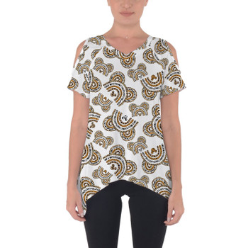 Cold Shoulder Tunic Top - Animal Print Mouse Ears Rainbow