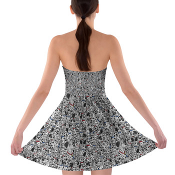 Sweetheart Strapless Skater Dress - Sketched Dalmatians