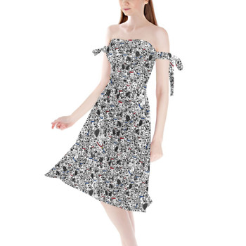 Strapless Bardot Midi Dress - Sketched Dalmatians