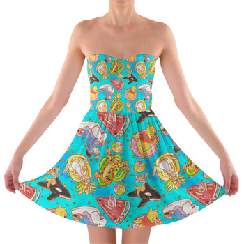 Sweetheart Strapless Skater Dress - Pool Floats Pooh