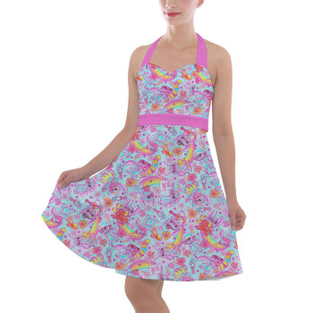 Halter Vintage Style Dress - Neon Rainbow Stitch