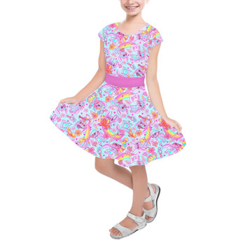 Girls Short Sleeve Skater Dress - Neon Rainbow Stitch