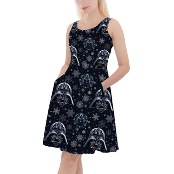 Skater Dress with Pockets - Vader Winter Holiday Christmas Snowflakes