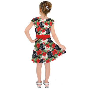 Girls Short Sleeve Skater Dress - Vader Holiday Christmas Poinsettias