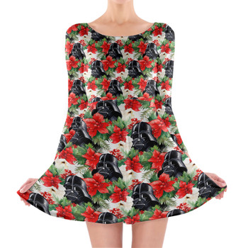 Longsleeve Skater Dress - Vader Holiday Christmas Poinsettias