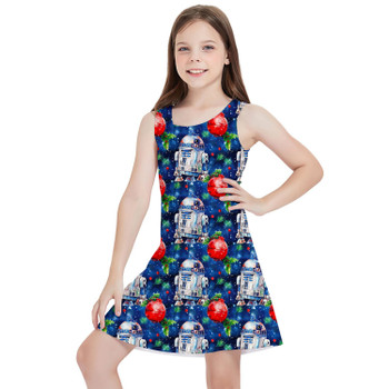 Girls Sleeveless Dress - Little Blue Christmas Droid