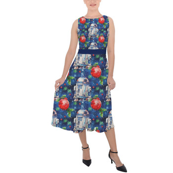 Belted Chiffon Midi Dress - Little Blue Christmas Droid