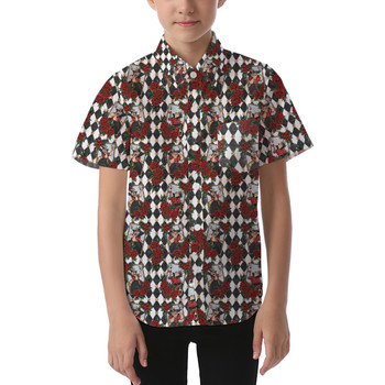 Kids' Button Down Short Sleeve Shirt - Queen of Hearts Playing Cards