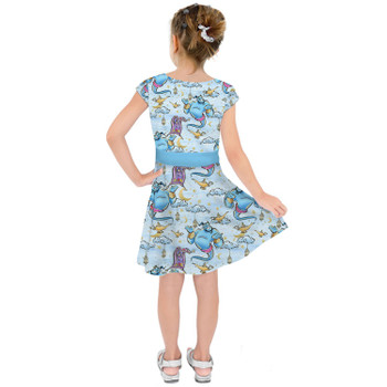 Girls Short Sleeve Skater Dress - Whimsical Genie and Magic Carpet