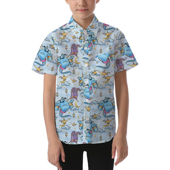 Kids' Button Down Short Sleeve Shirt - Whimsical Genie and Magic Carpet