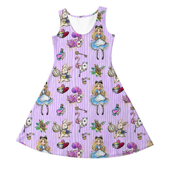 Girls Sleeveless Dress - Whimsical Alice And The White Rabbit