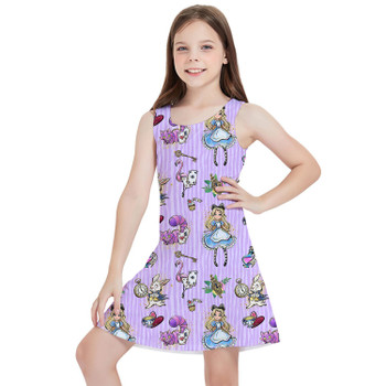 Girls Sleeveless Dress - Whimsical Alice And The White Rabbit